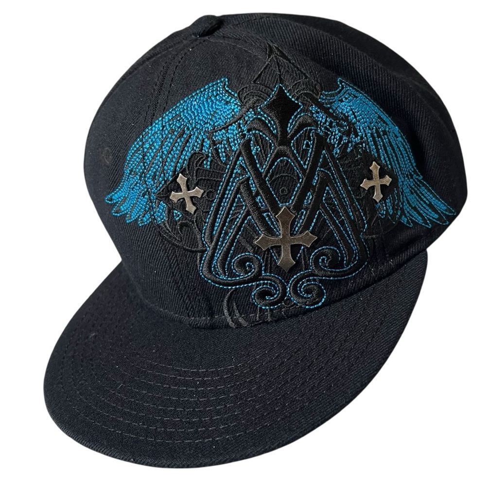 Vintage Mma Elite Men's Cap Hat Cross Details Wing Design Black Blue Gothic M/L